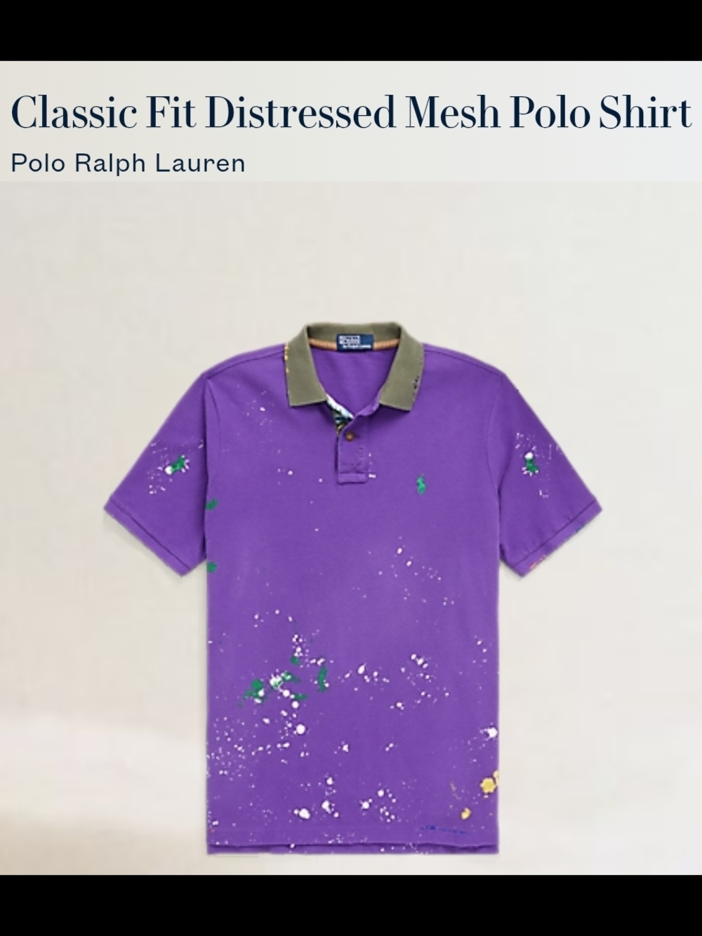 Polo by Ralph Lauren Purple Polo with Olive Collar and Paint-Splatter